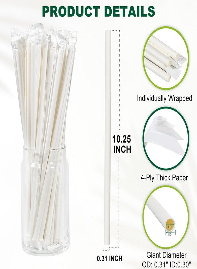Chunspak 10.25" Disposable Paper Drinking Straws Individually Wrapped, 0.31" Dia. - 4 PLY Thick Heavy Duty Paper - White, 300 ct. (Restaurant Quality) - Image 2